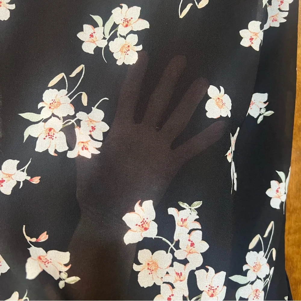 Abercrombie & Fitch Floral Black Mini Dress XS Sheer Sleeves